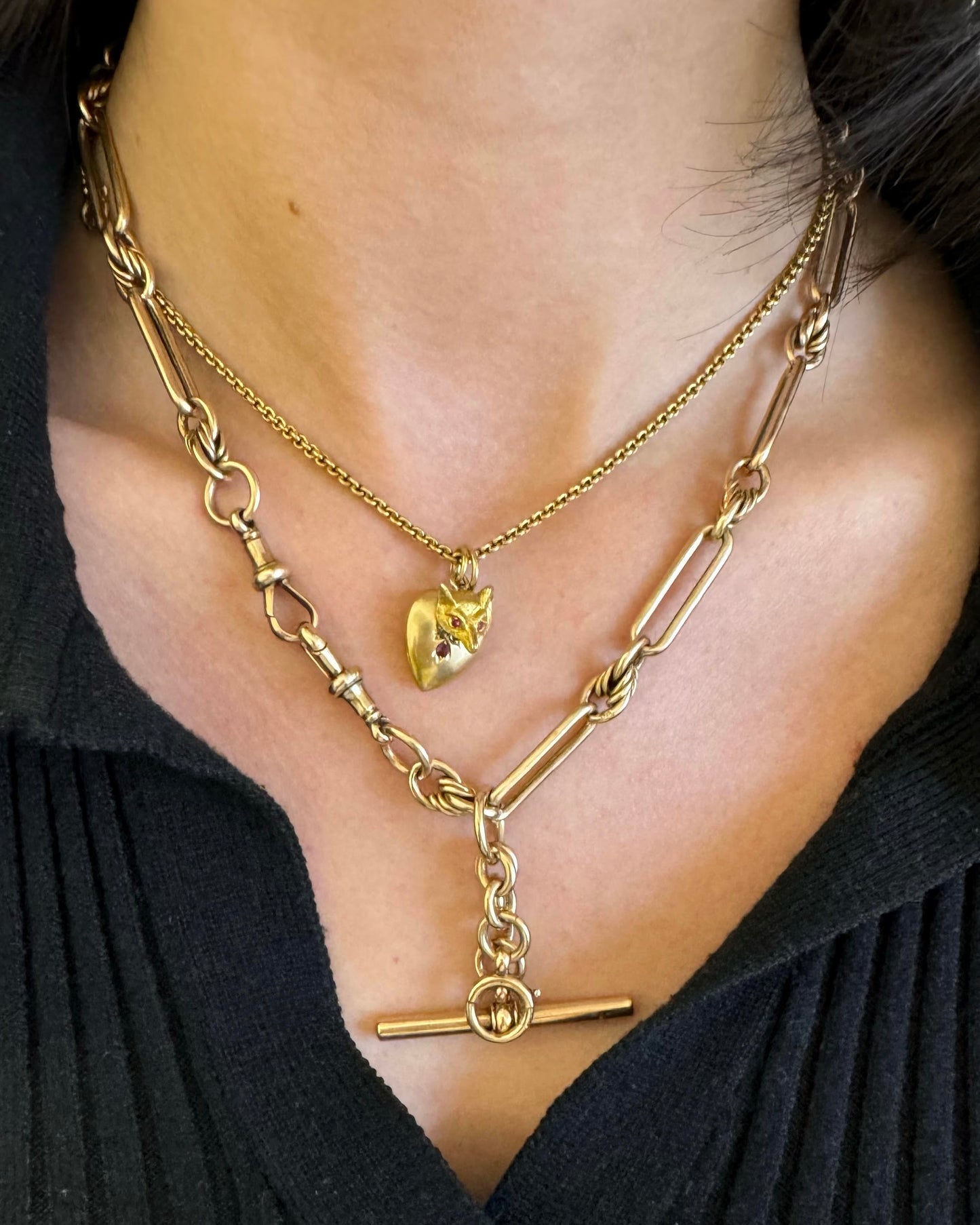 9ct Antique love knot & fetter link Albert chain