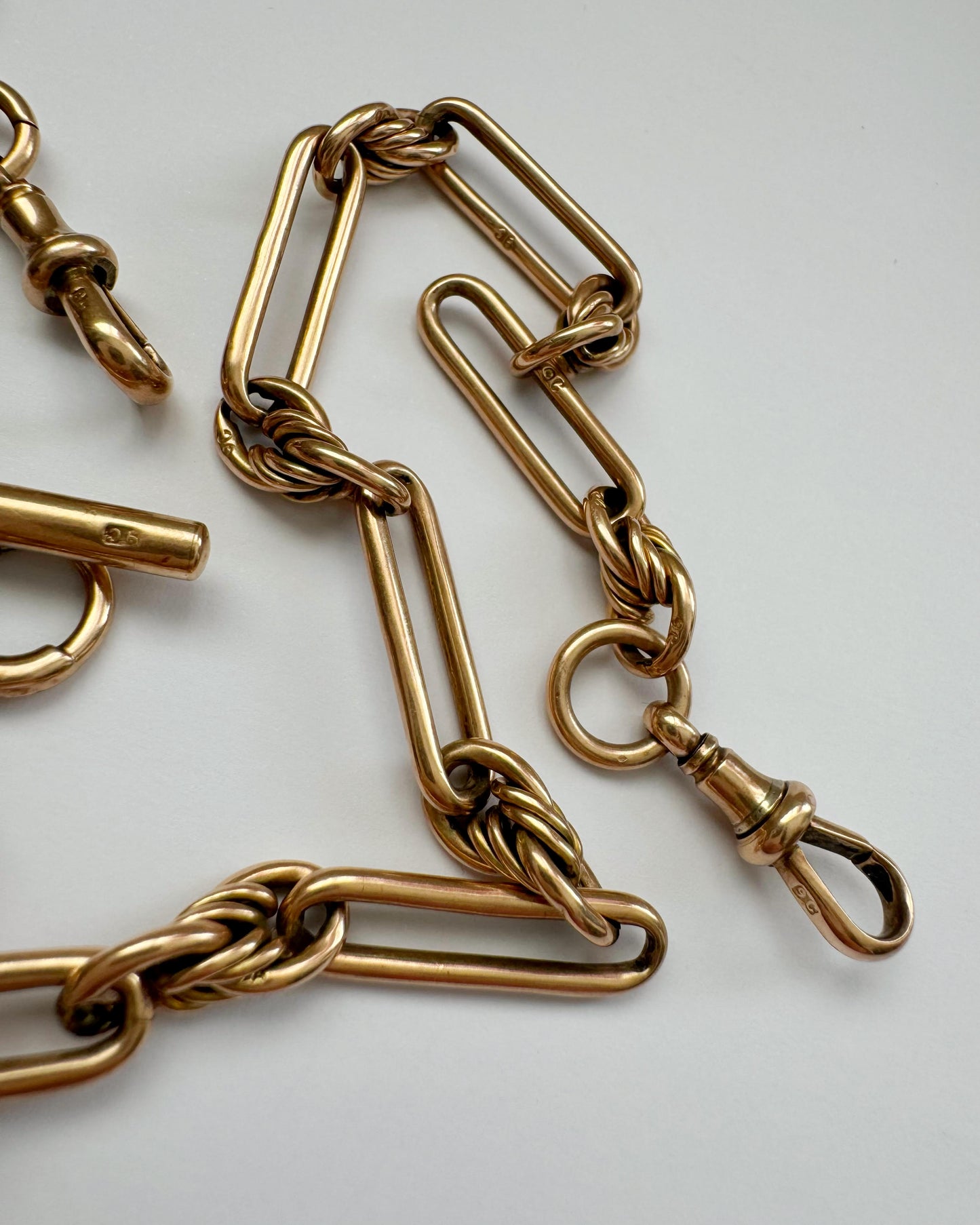 9ct Antique love knot & fetter link Albert chain