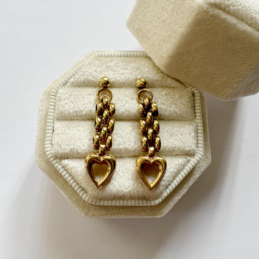 9ct Vintage chain & heart earrings