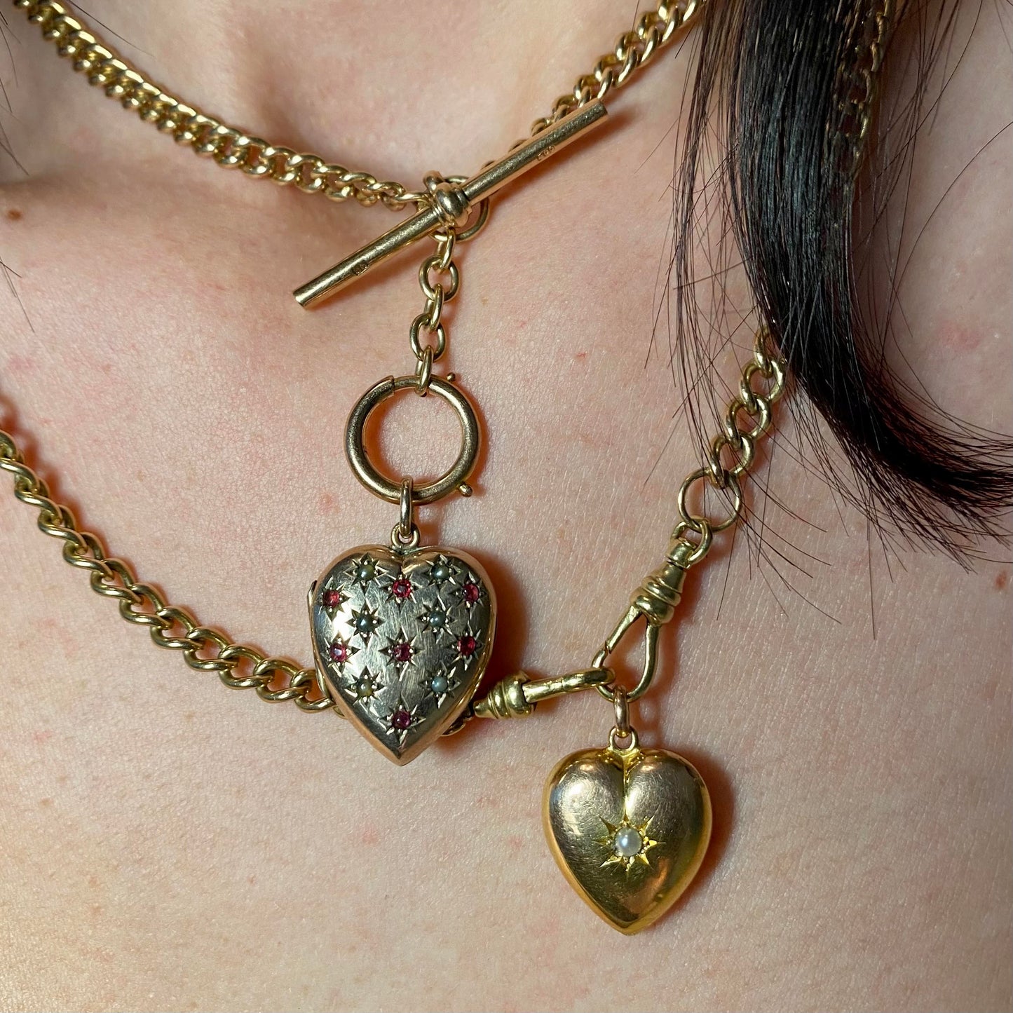 Heart locket with ruby & seed pearl starburst