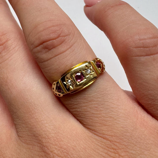 18ct Edwardian diamond and ruby starbust ring