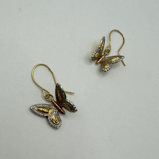 9ct Vintage tricolour butterfly earrings