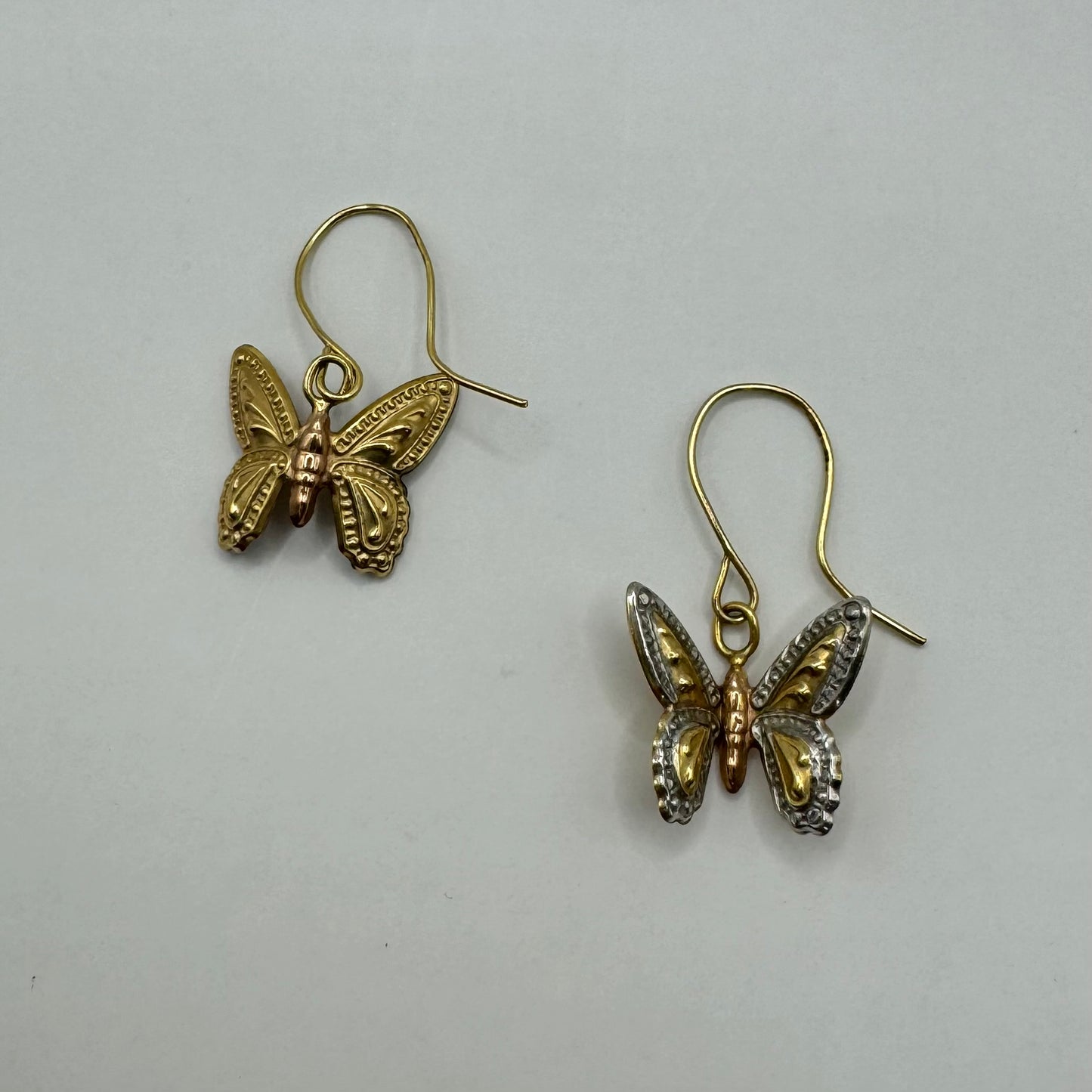 9ct Vintage tricolour butterfly earrings