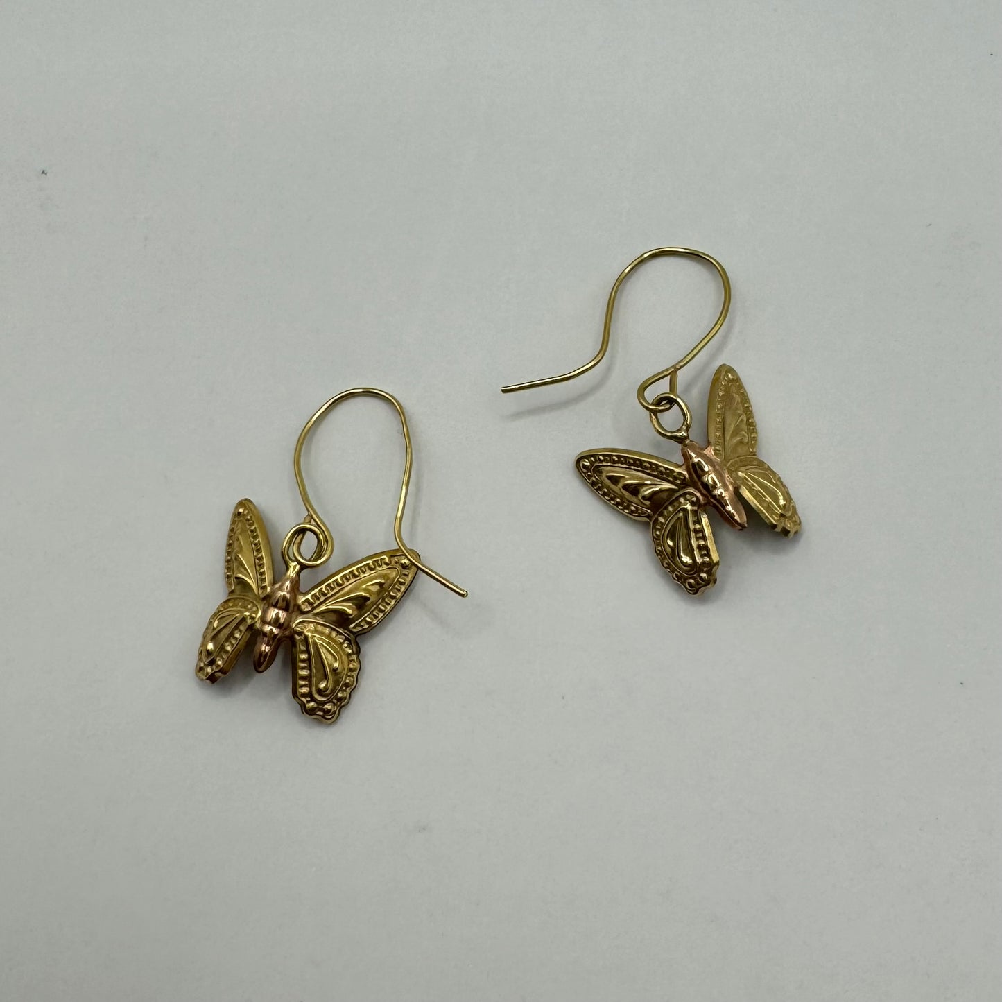 9ct Vintage tricolour butterfly earrings