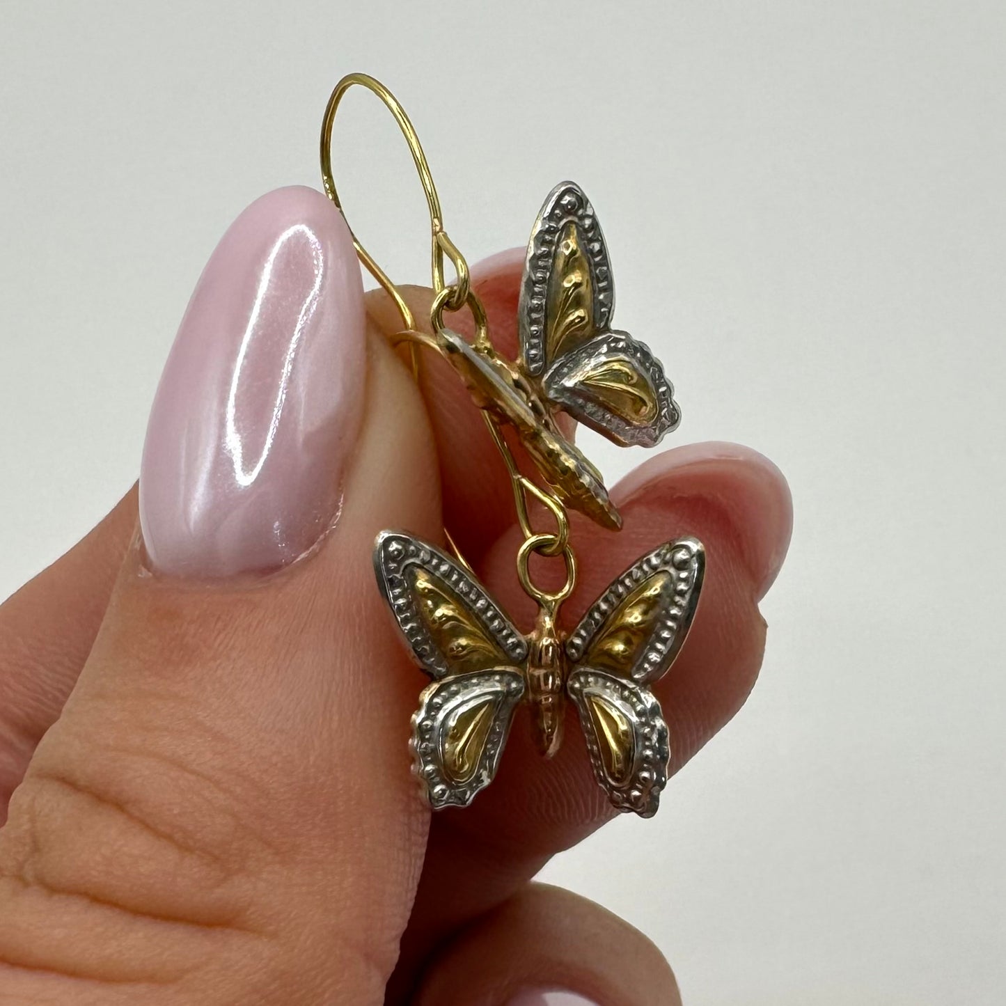 9ct Vintage tricolour butterfly earrings