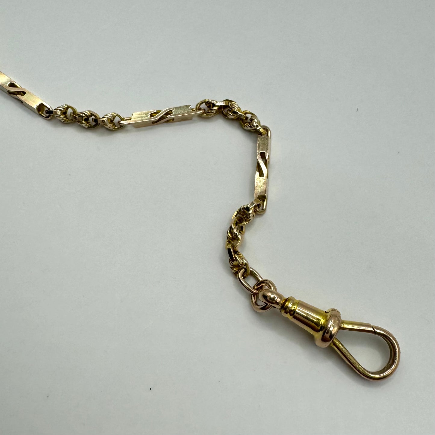 9ct Vintage love knot & fancy link bracelet with large bolt & dog clasp