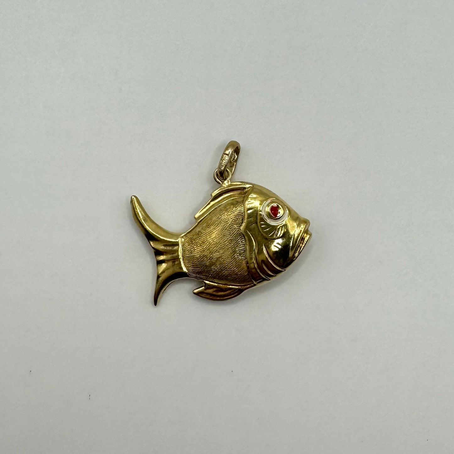 9ct Puffy fish charm with enamel eyes