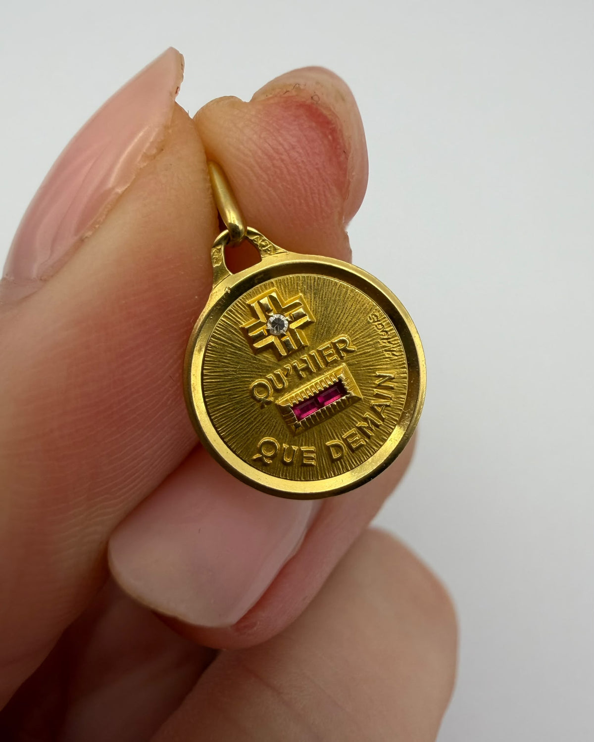 18ct Augis love token, ruby & diamond