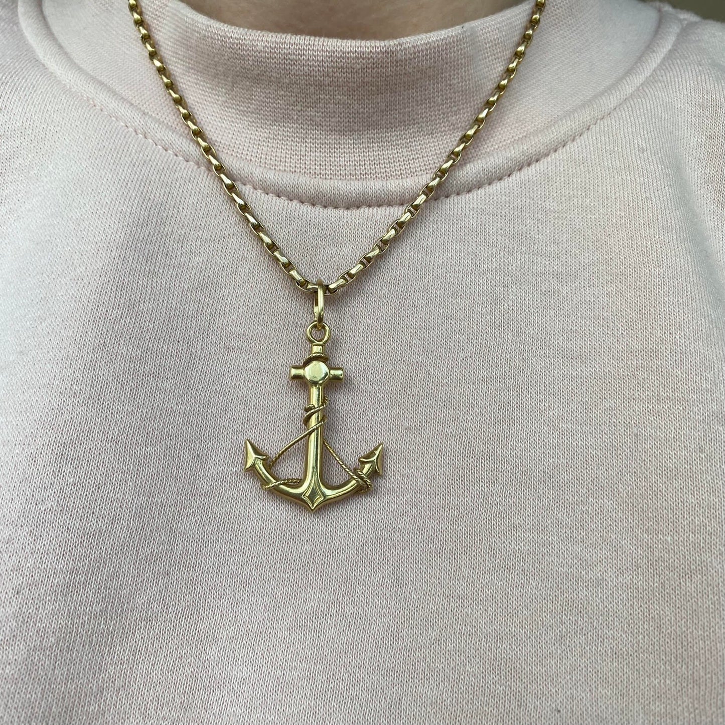 14ct Yellow gold large detailed double-sided anchor pendant