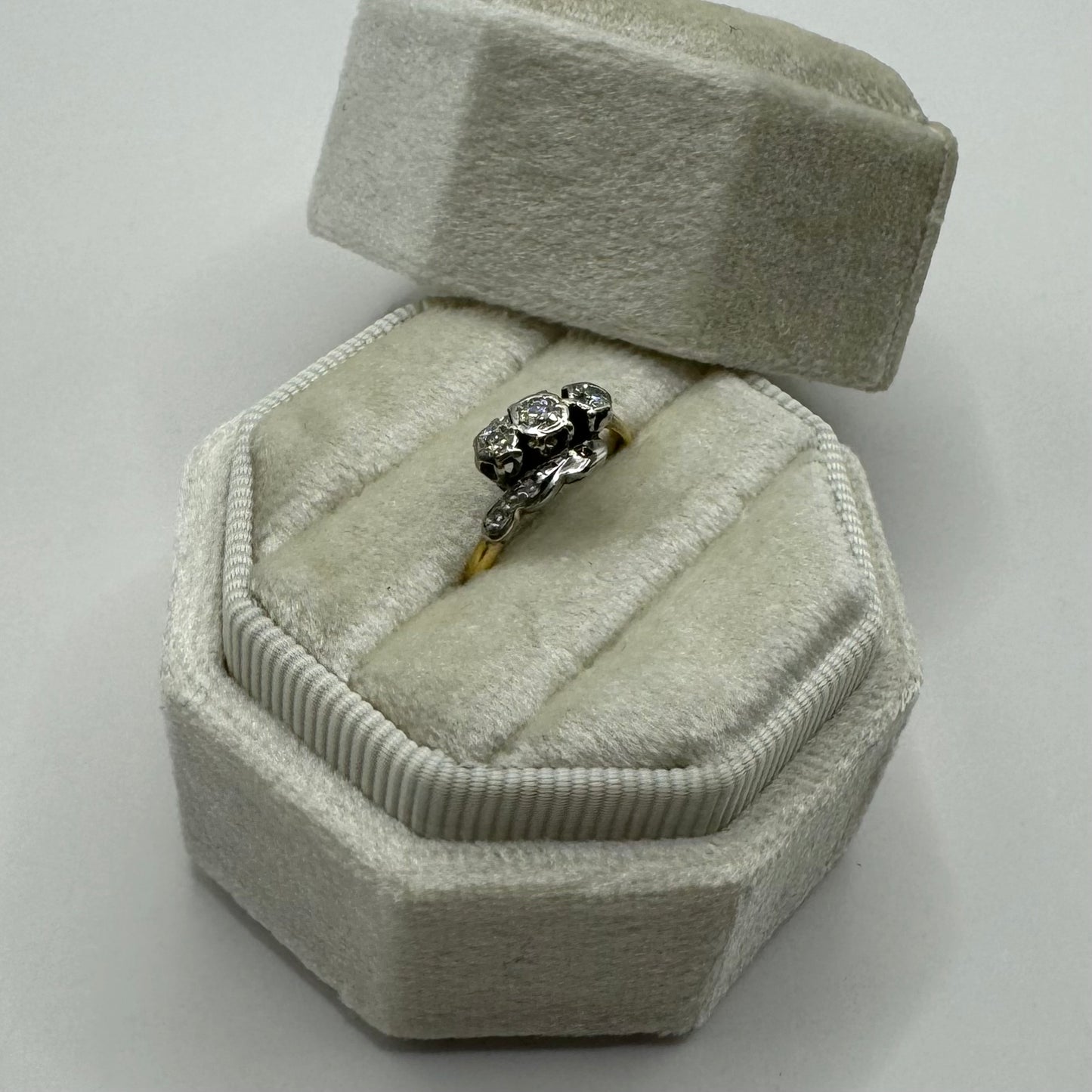 9ct & diamond vintage trio ring