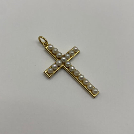 9ct Seed pearl cross pendant